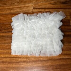 Alkemy White Tulle Ruffle Tube Top XL Strapless Tiered Mesh Bandeau Crop Top